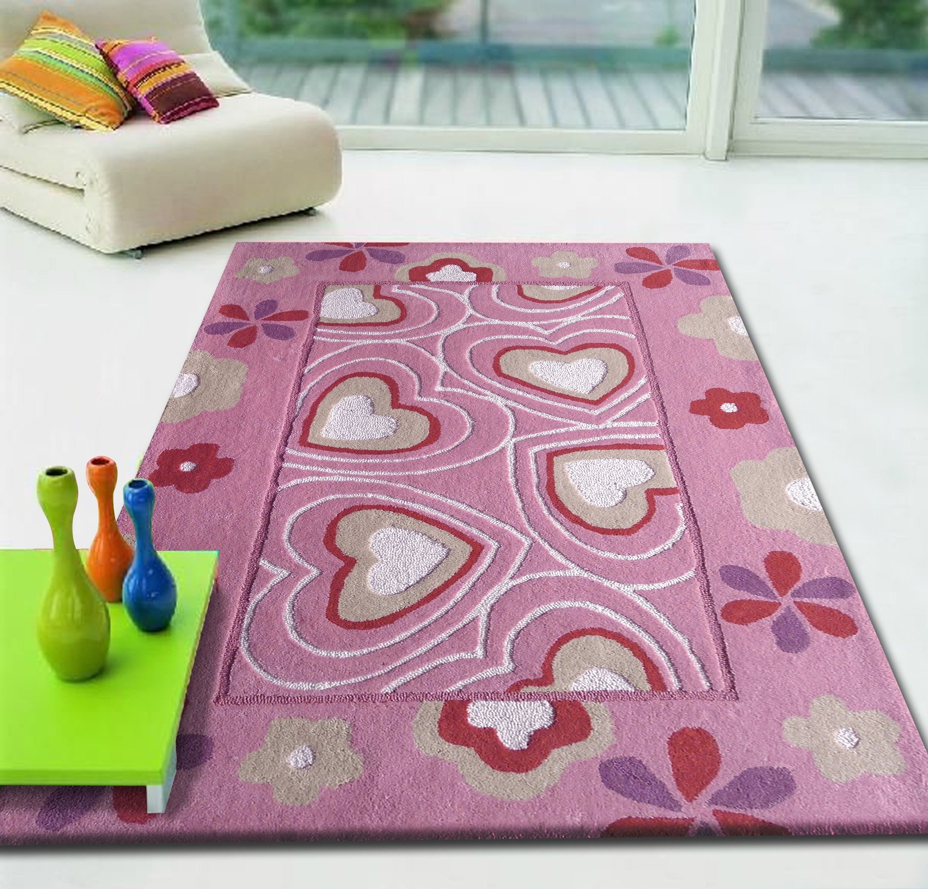 Spurling Hearts Pink Children's Area Rug