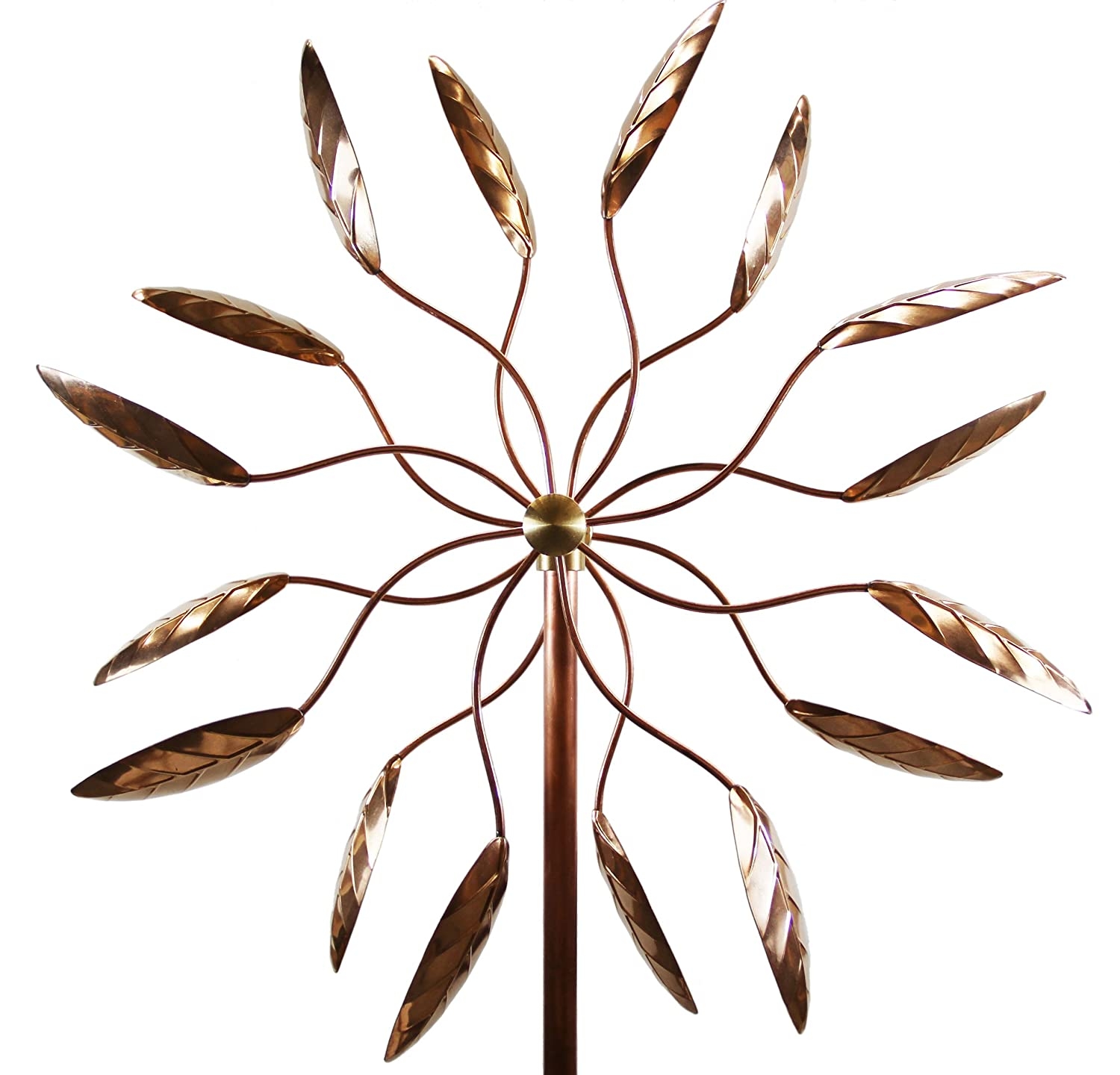Stanwood Wind Sculpture Kinetic Copper Wind Sculpture, Dual Spinner Spinning Ficus Leaves