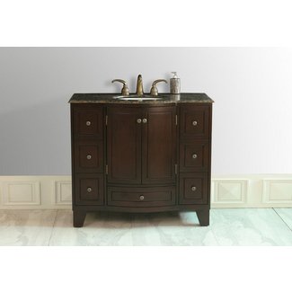 Stufurhome GM-2206-40-BB Grand Cheswick Single Vanity with Granite Top in Baltic Brown with with White Under mount Sink, 40", Dark Cherry Finish