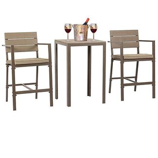 SUNCROWN Outdoor Bar Height Bistro (3-Piece Set) All Weather Steel Powder Coated Frame with Neutral Beige Water-Resistant Cushions Coffee Table | Patio, Backyard, Pool