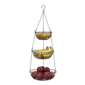 SunnyPoint 3 Tier Hanging Fruit Basket, Black Coating