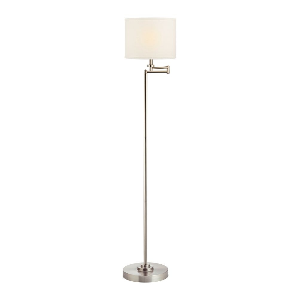Swing Arm Floor Lamp with White Linen Drum Lamp Shade