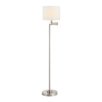 Swing Arm Floor Lamp with White Linen Drum Lamp Shade