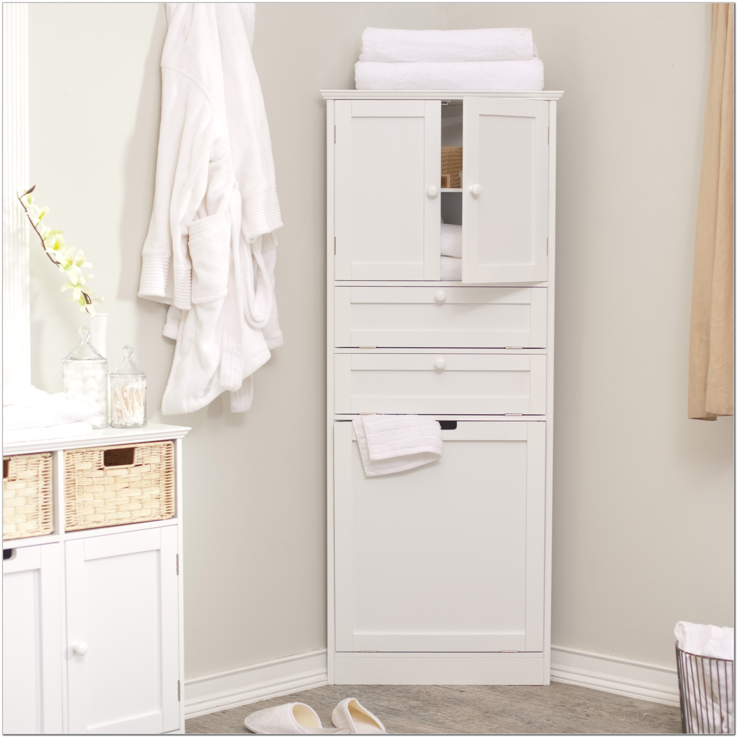 Laundry Hamper Tilt Out Cabinet Hidden Linen Storage Furniture Clothes Bathroom