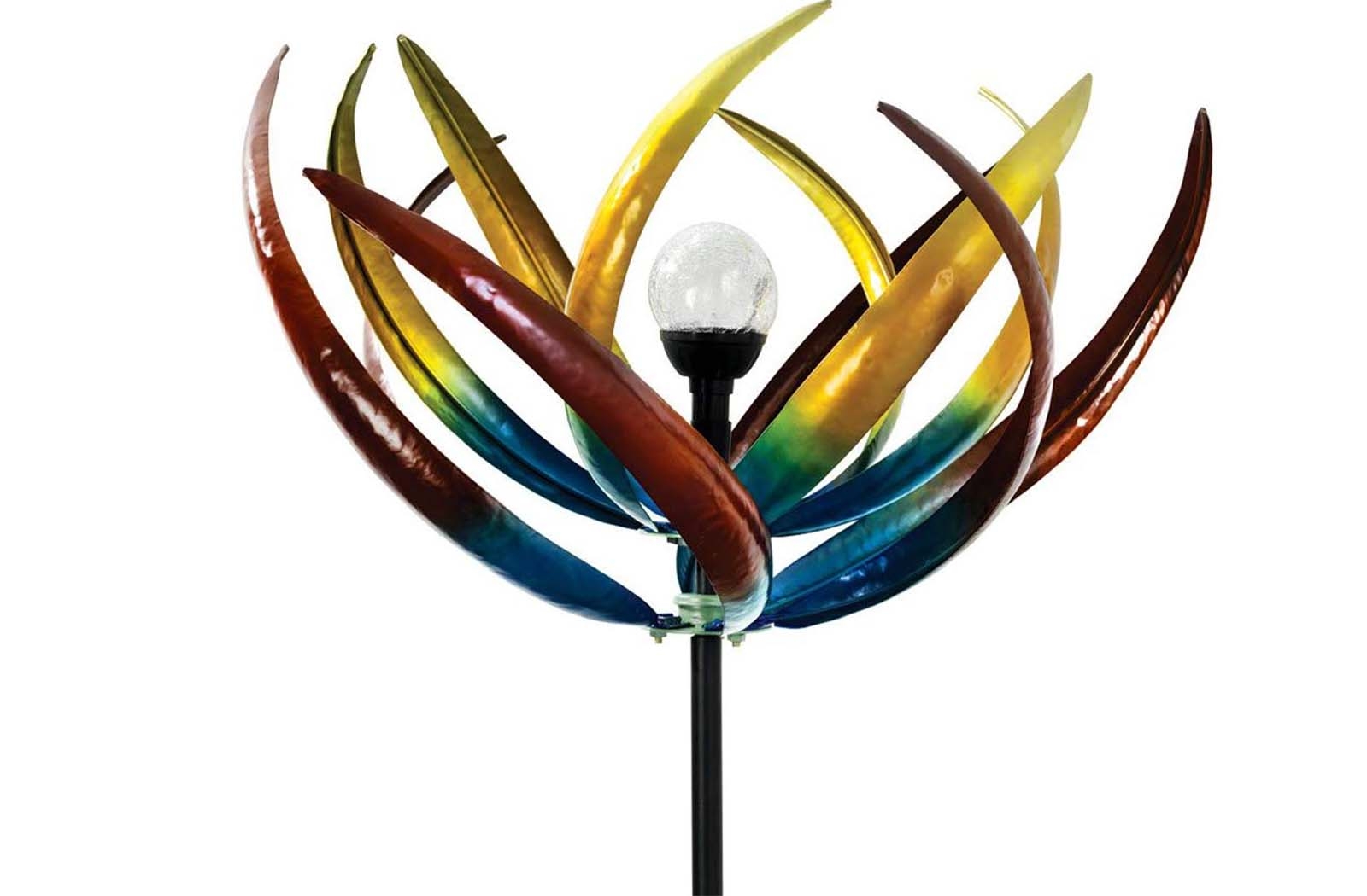 The Original Solar Multi-Color Tulip Wind Spinner-Solar Powered Glass Ball Emits Color-Changing Light - Made of Metal and Steel