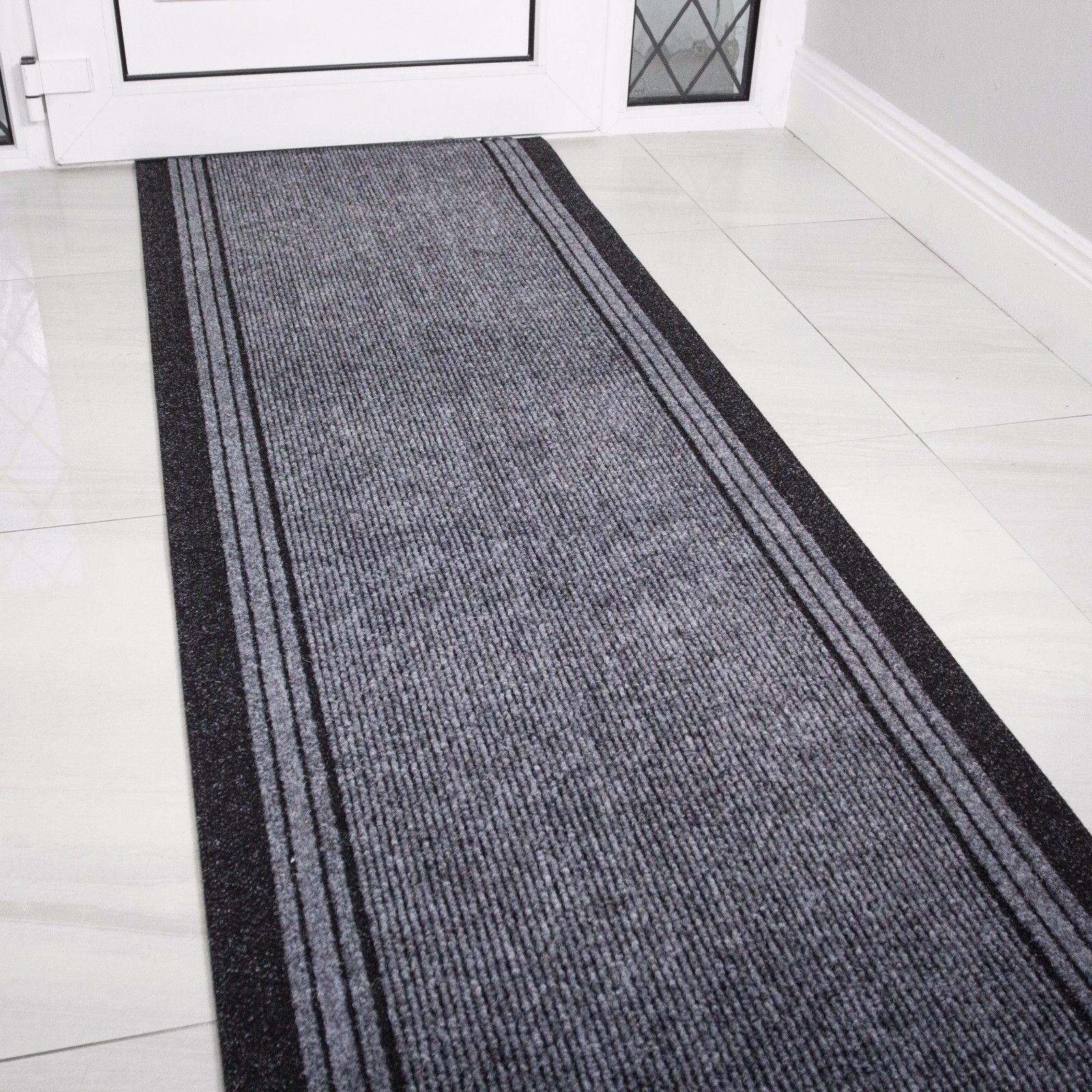 Black Modern Hall Runner Rug Long Rugs Hallway Area Carpet Non Slip Rubber Mat 