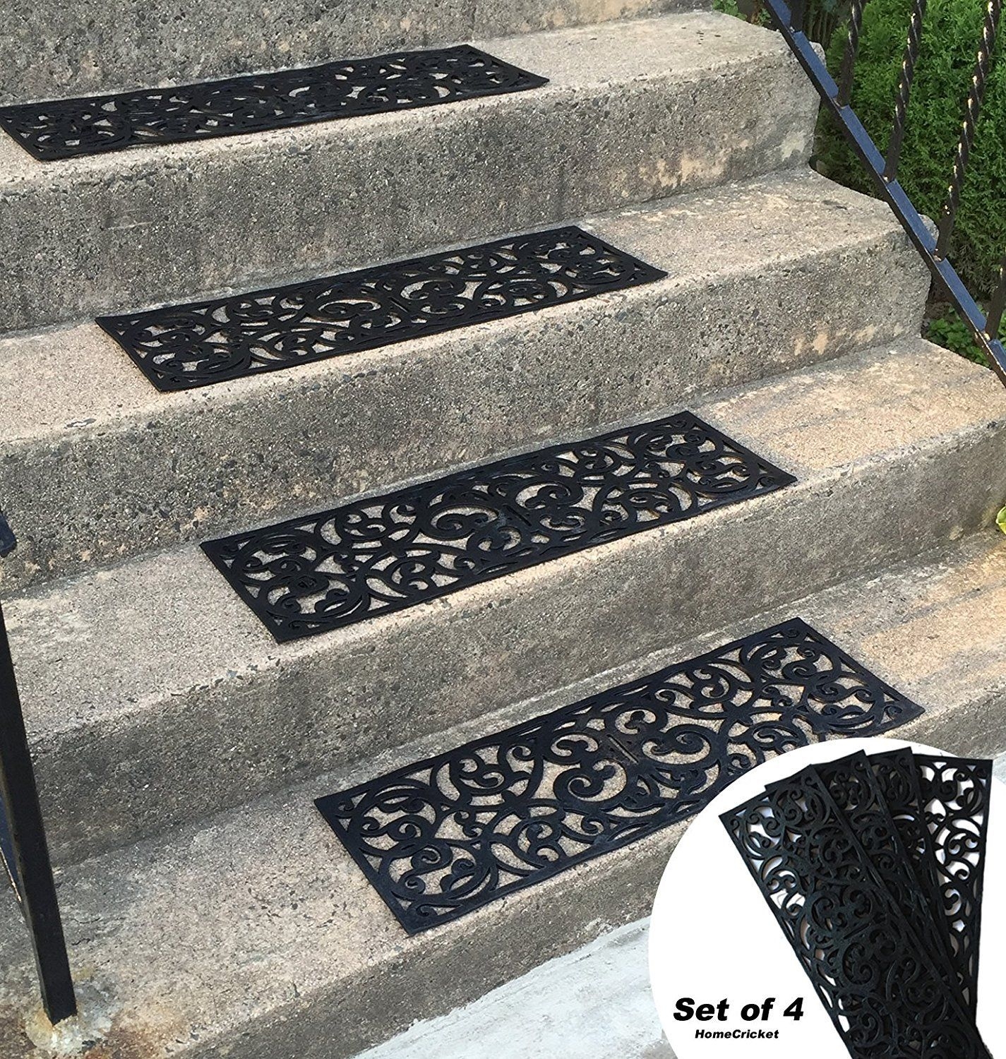 Outdoor Rubber Stair Treads 5 Black Rubber Treads per Box with Screws and Washers Included Heavy Duty Anti Skid Strips for Outside Use 4x24-inch Textured Non-Slip Mats for Staircase