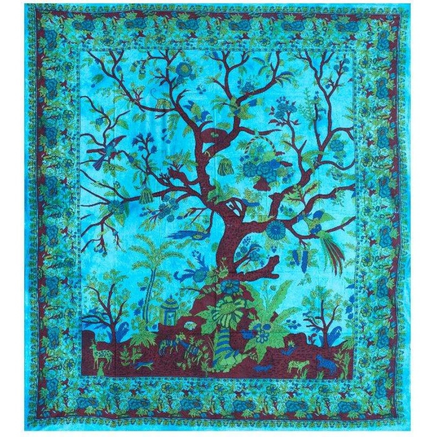 Tree of Life Blue Double Tapestry - 84 x 100