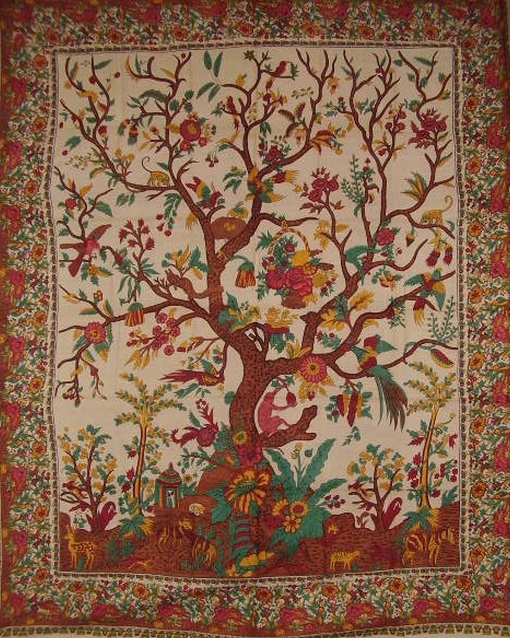 Tree Of Life Tapestry Floral Bird Queen Bedspread 100% Cotton