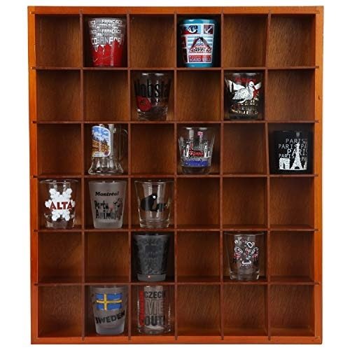 Trenton Gifts Shot Glass Curio | 16 1/4" x 14 1/4" x 2" D | Cubby 2 1/2" x 2" x 2" | Natural