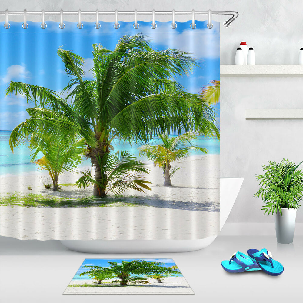 Palm Tree Bath Set Visualhunt, Beach Scene Shower Curtains Bath Accessories