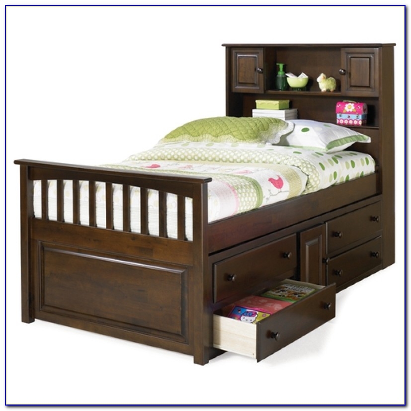 Bed With Drawers Underneath Visualhunt, King Bookcase Bed With Underbed Storage Drawers Warm Brown