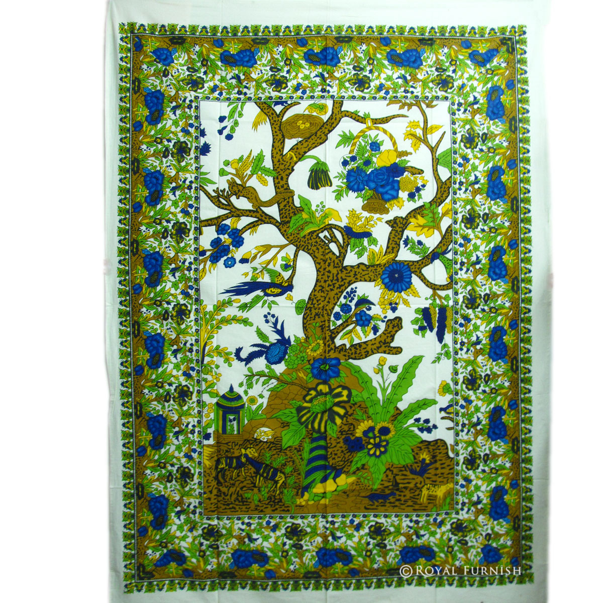 Twin Size White Indian Tree Of life Tapestry Wall Hanging