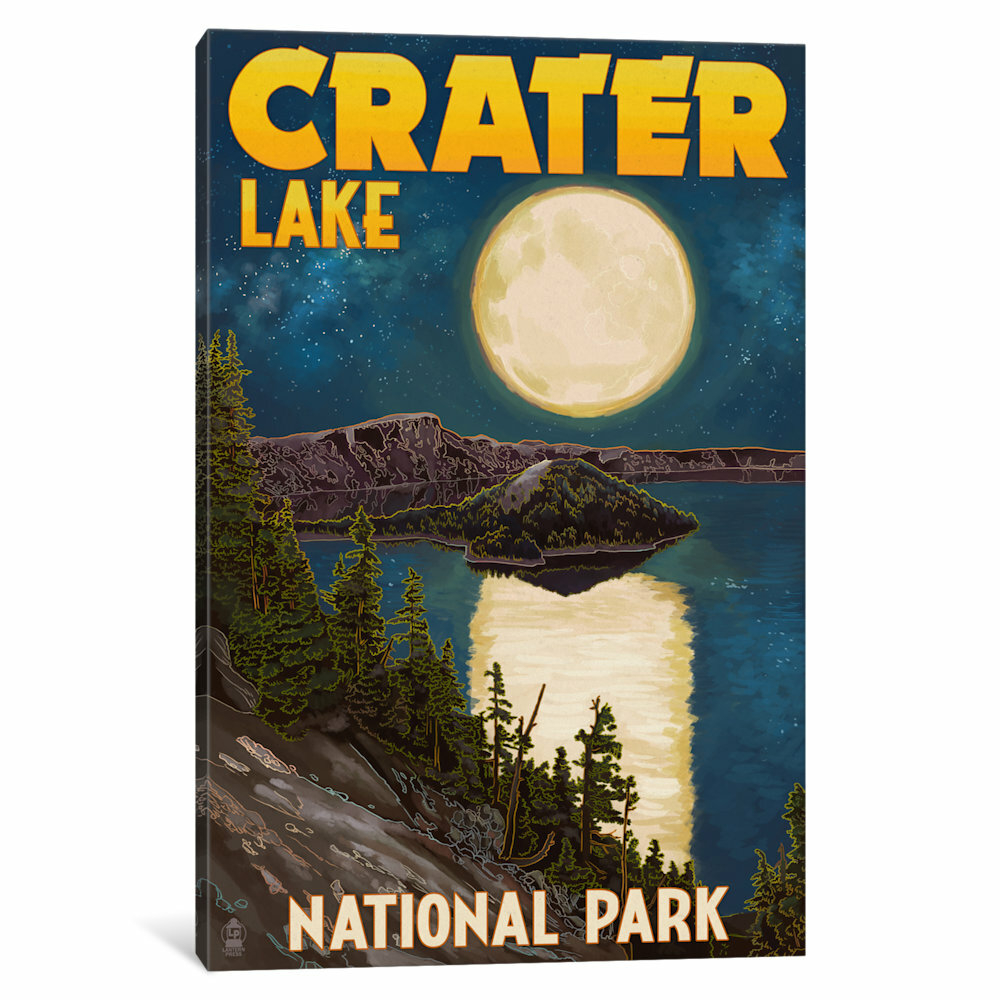 'U.S. National Park Service Series: Crater Lake National Park (Full Moon Over Crater Lake)' Vintage Advertisement on Canvas