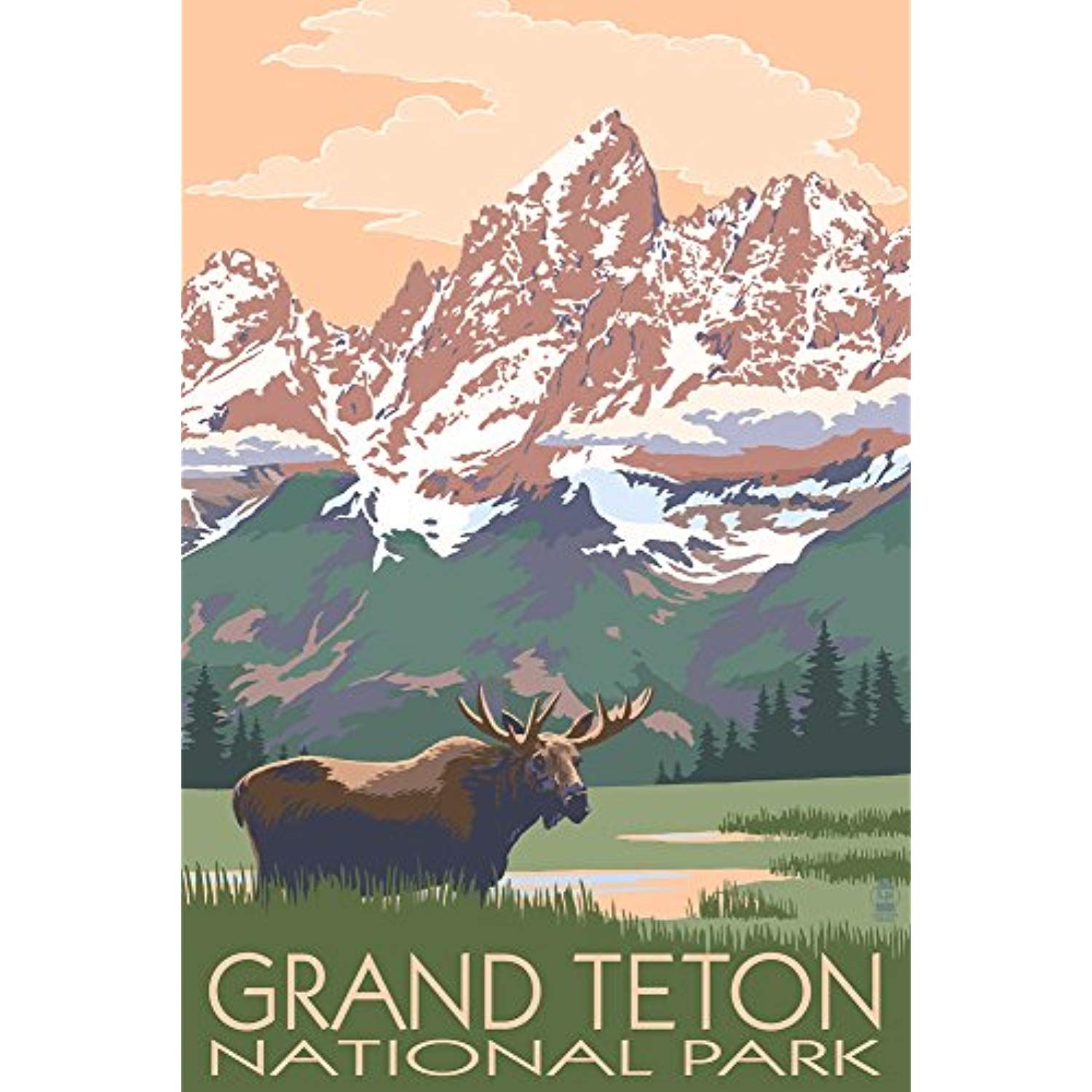 'U.S. National Park Service Series: Grand Teton National Park (Moose and Teton Range)' Vintage Advertisement on Canvas