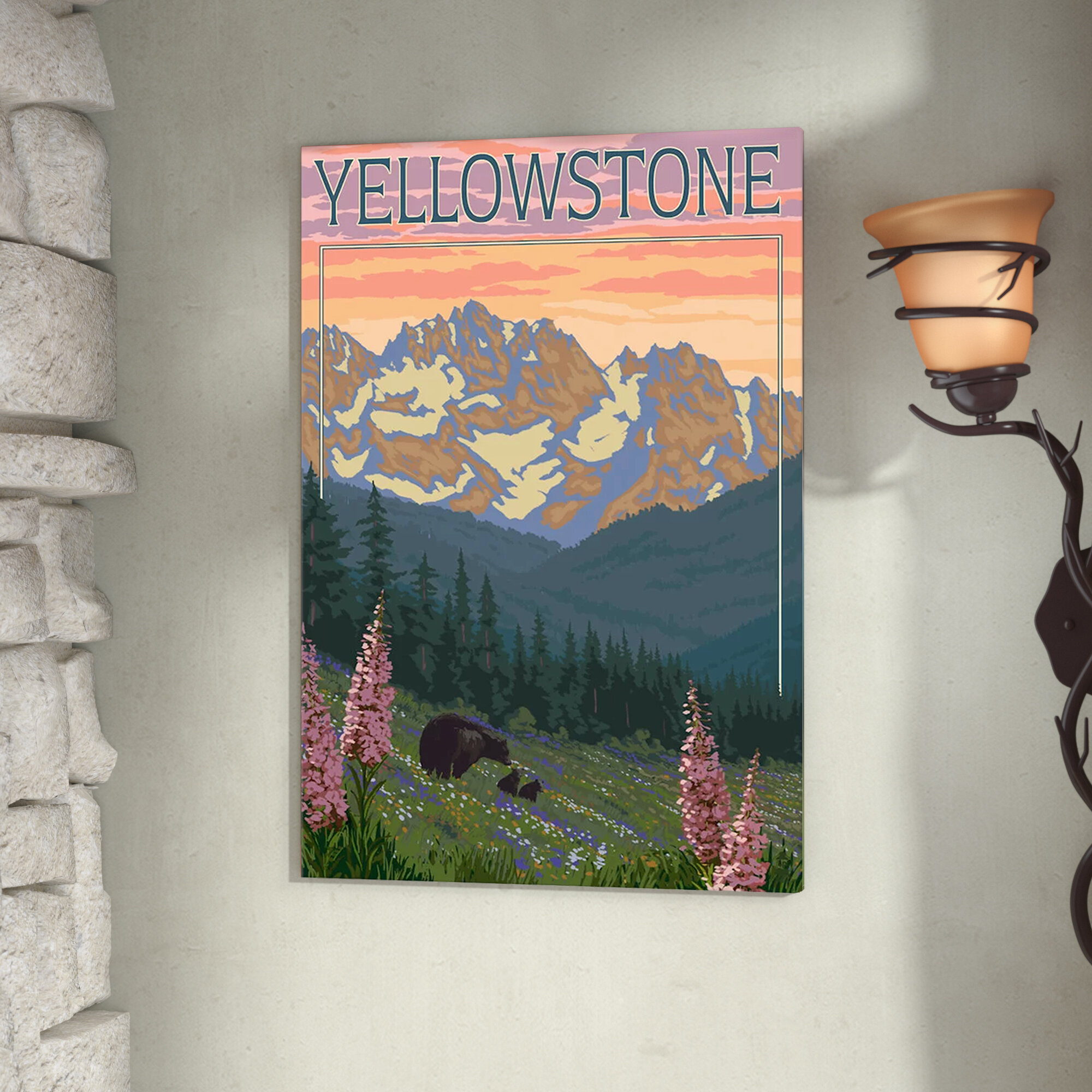 'U.S. National Park Service Series: Yellowstone National Park (Black Bear Family)' Graphic Art Print on Canvas