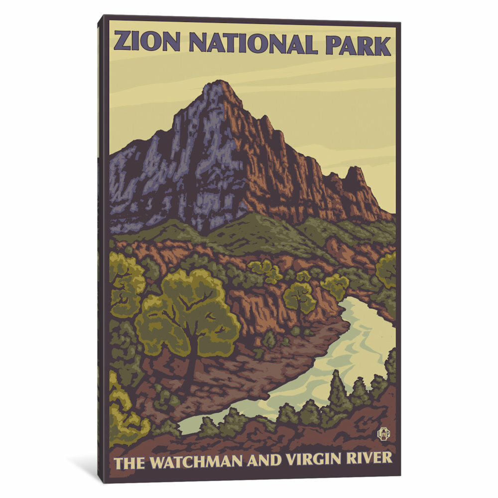 'U.S. National Park Service Series: Zion National Park (The Watchman and Virgin River)' Vintage Advertisement on Canvas