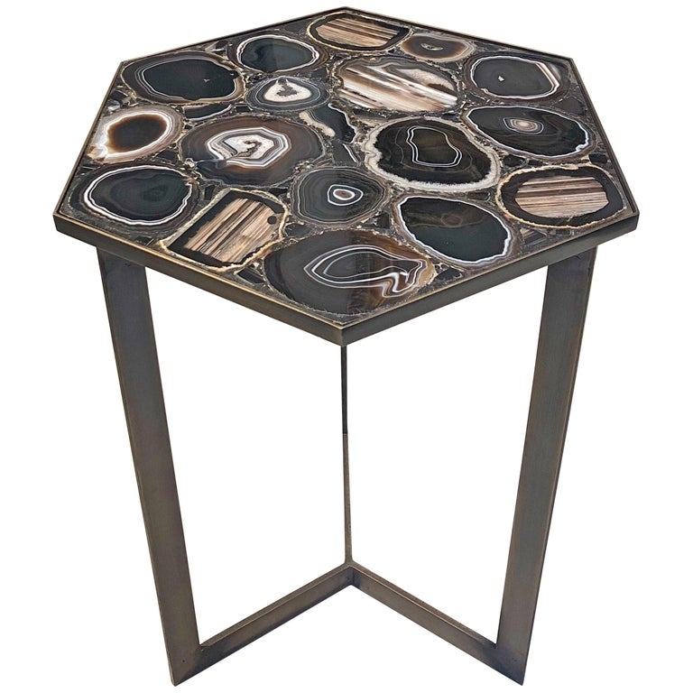 Unique Agate Stones Mosaic Side Coffee Table For Sale at