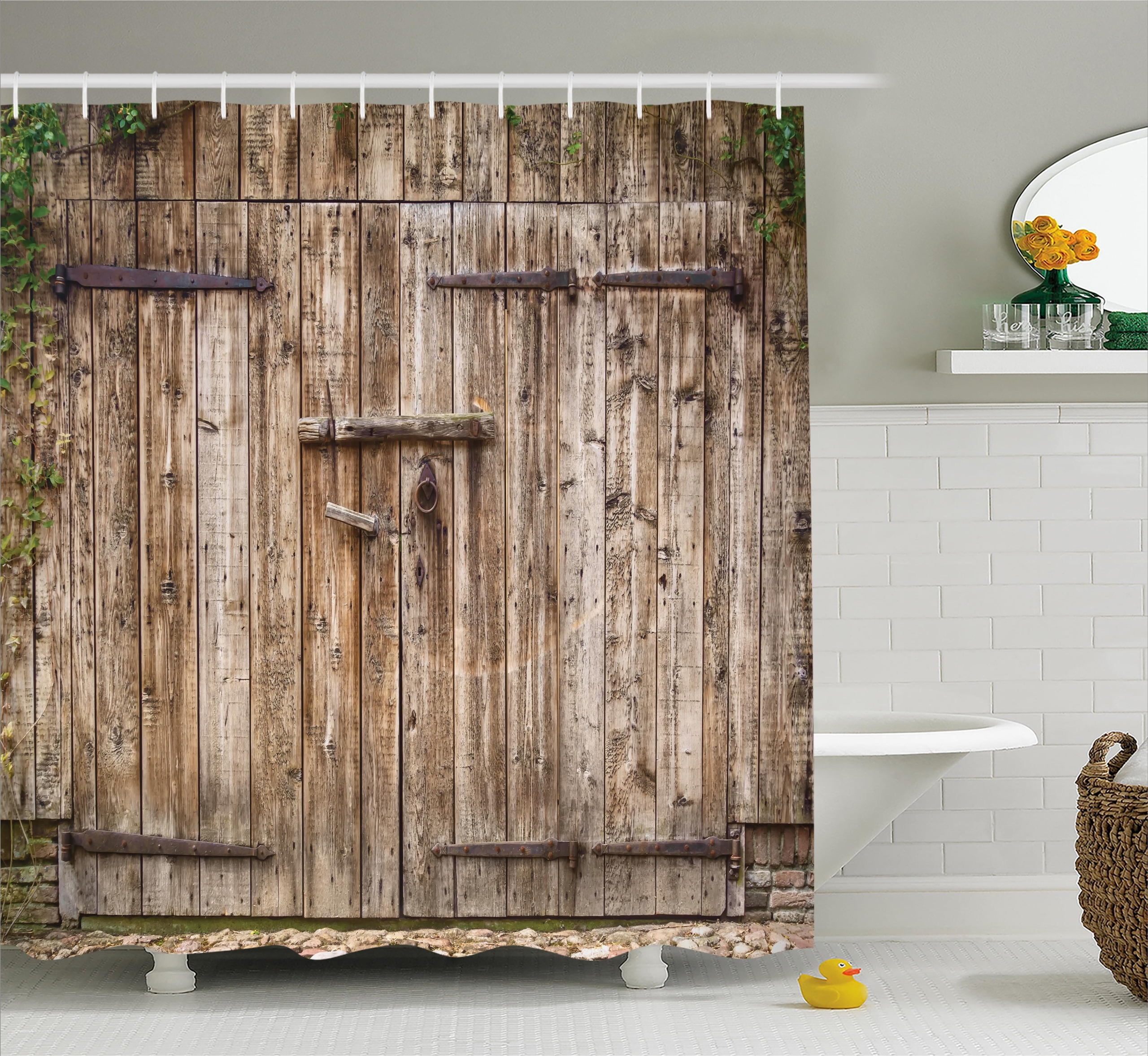 Antique Shower Curtain Rustic Rural Wood Door for Bathroom 84" Extralong 