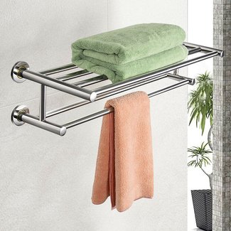Towel Rack With Shelf Visualhunt, Towel Rack For Bathroom Wall