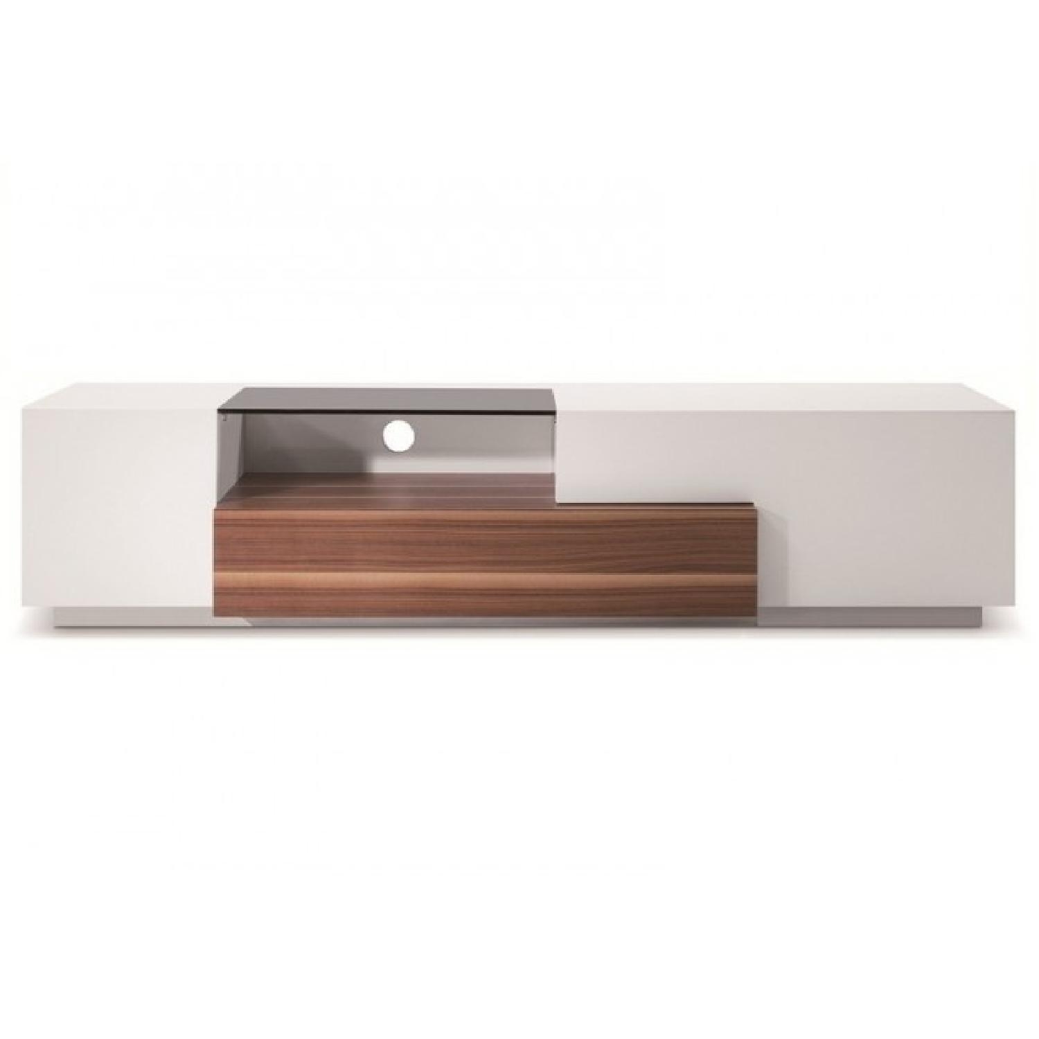 Walnut w/ White High Gloss Contemporary TV Stand - AptDeco