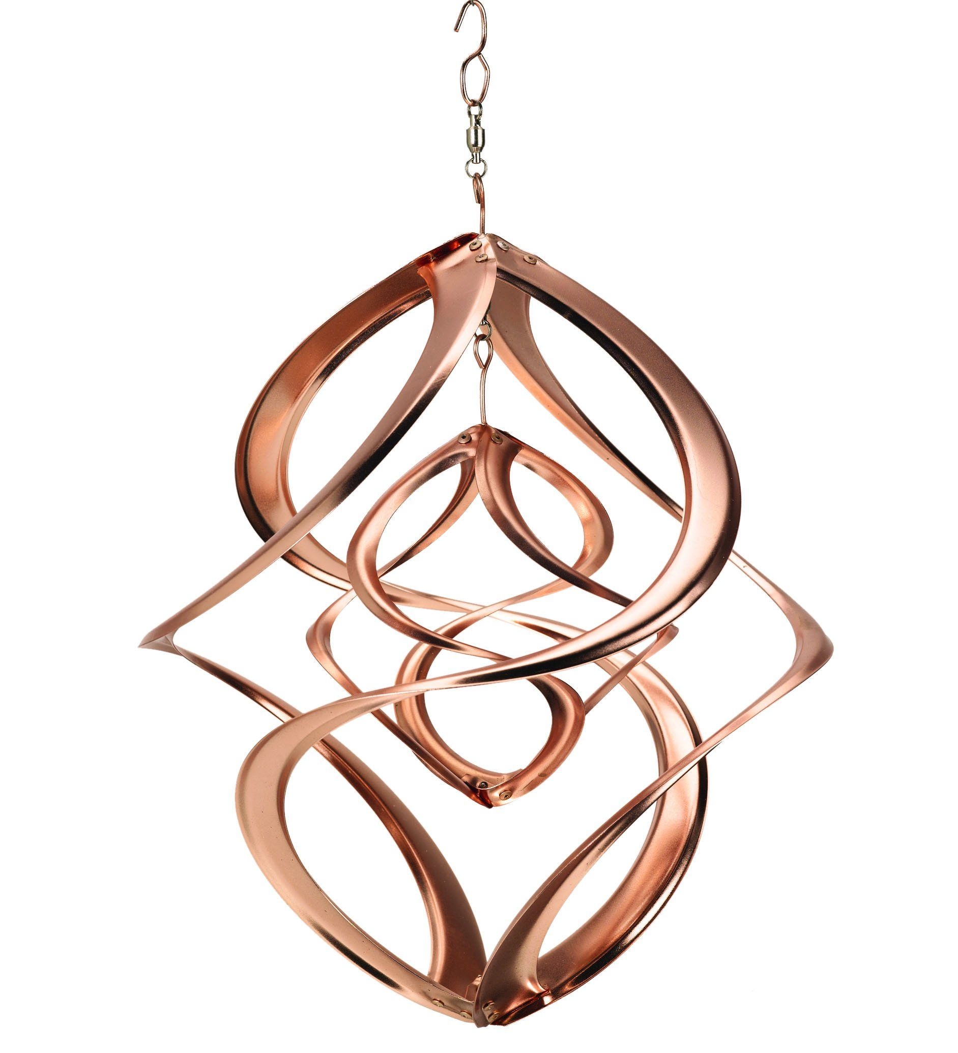 Wind & Weather, Copper-Plated Dual Spiral Hanging Metal Wind Spinner, Outdoor Décor, Spinning Inner and Outer Spirals, Durable and Lightweight Construction, Easy to Hang, 14" H x 11-1/2"W