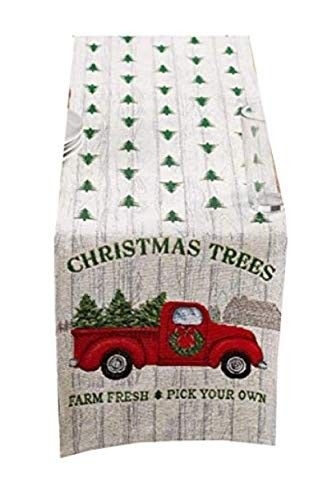 Winter Wonder Christmas Table Runner Retro Red Pickup Truck with Christmas Trees 13 x 72 inches