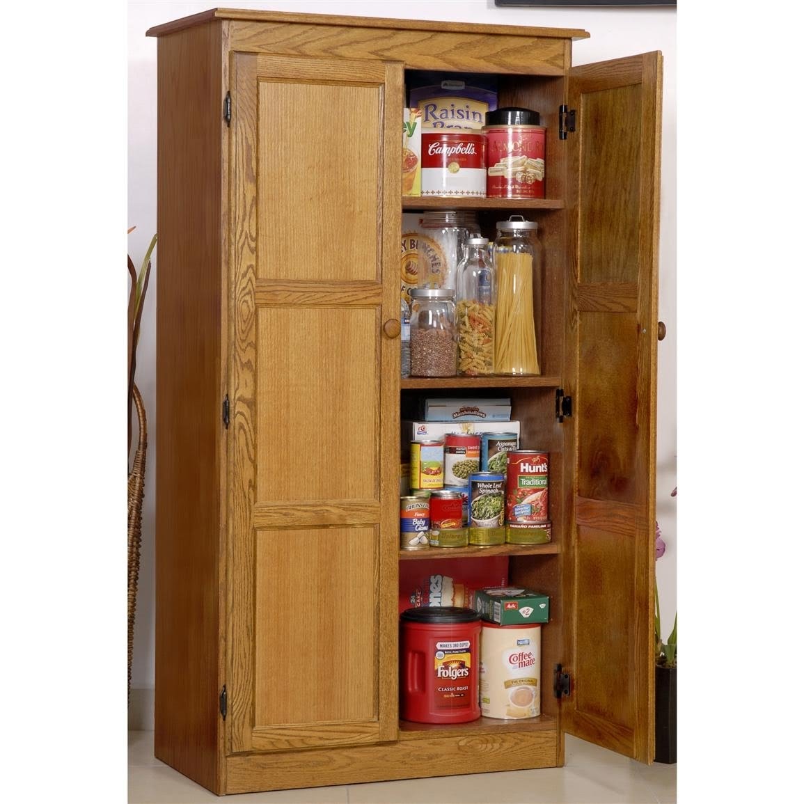 Wood storage cabinets with outlet doors and shelves