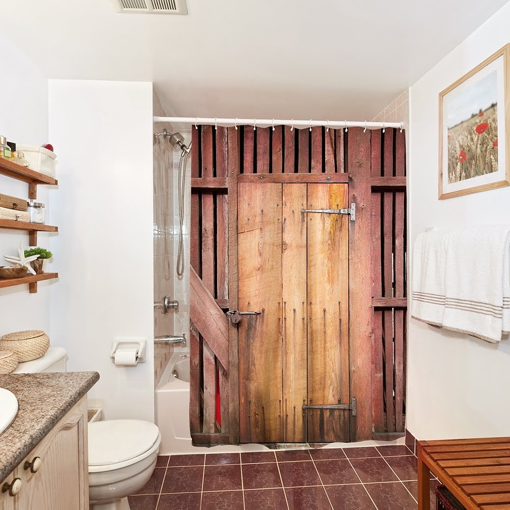 Wooden Barn Door Rust Decor Print Fabric Shower Curtain ...
