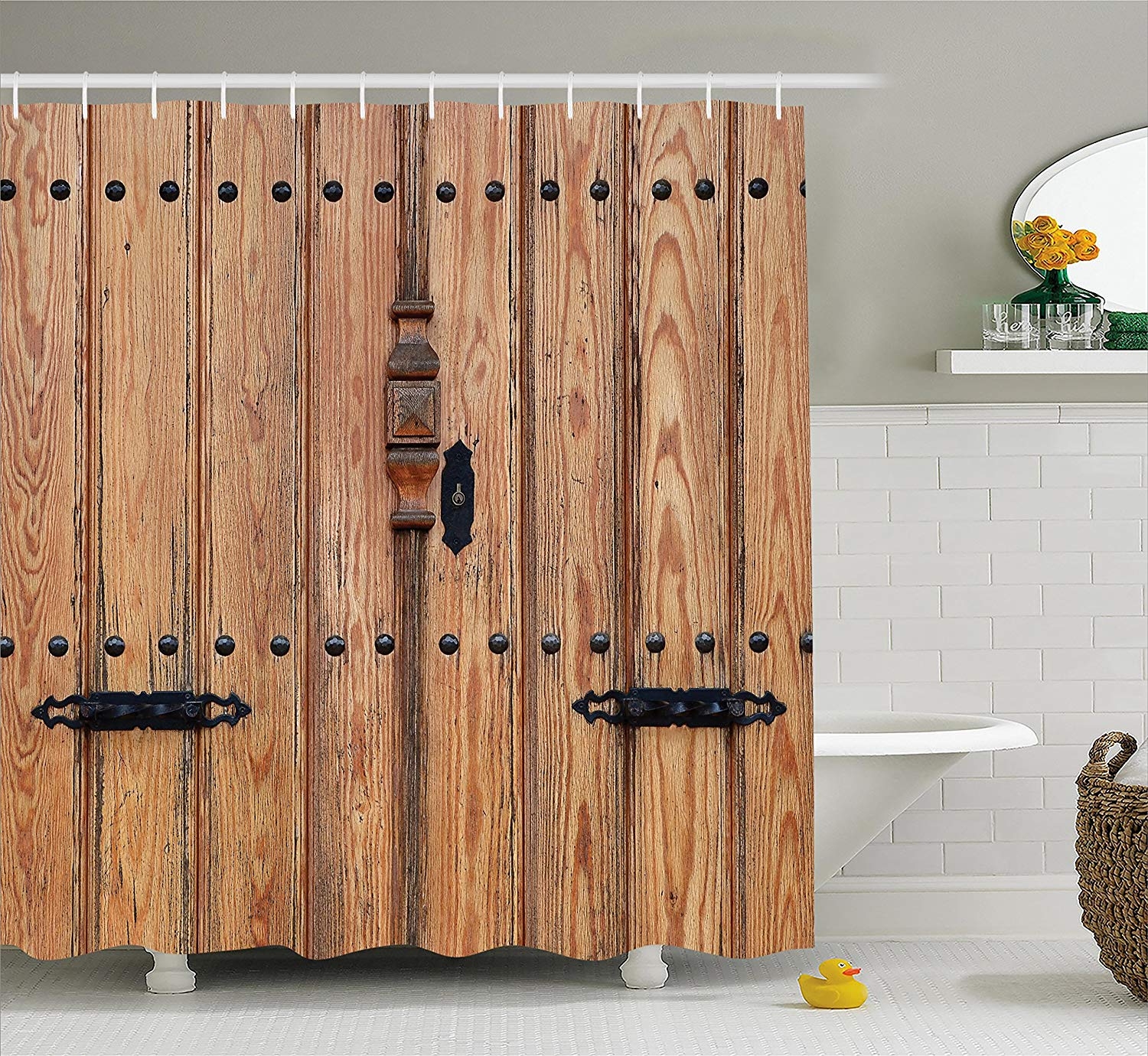 Wooden Door with Iron Detail Single Shower Curtain