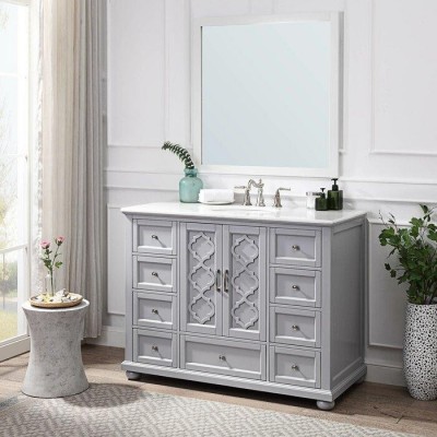 Gray White Marble Poplar Solid Manufactured Wood Freestanding Single Bathroom Vanity Set