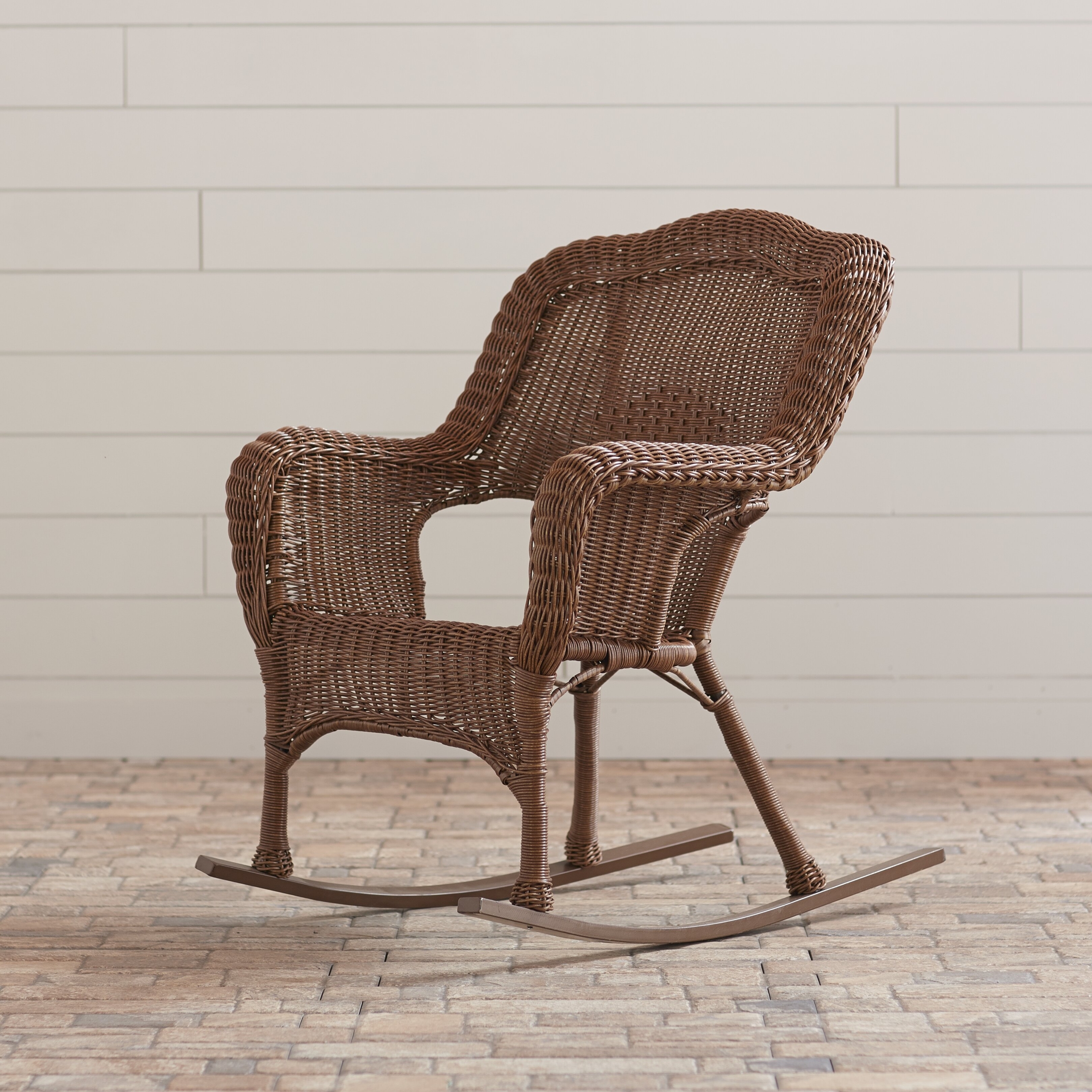 Antique Pecan Wicker Resin Outdoor Rocking Chair