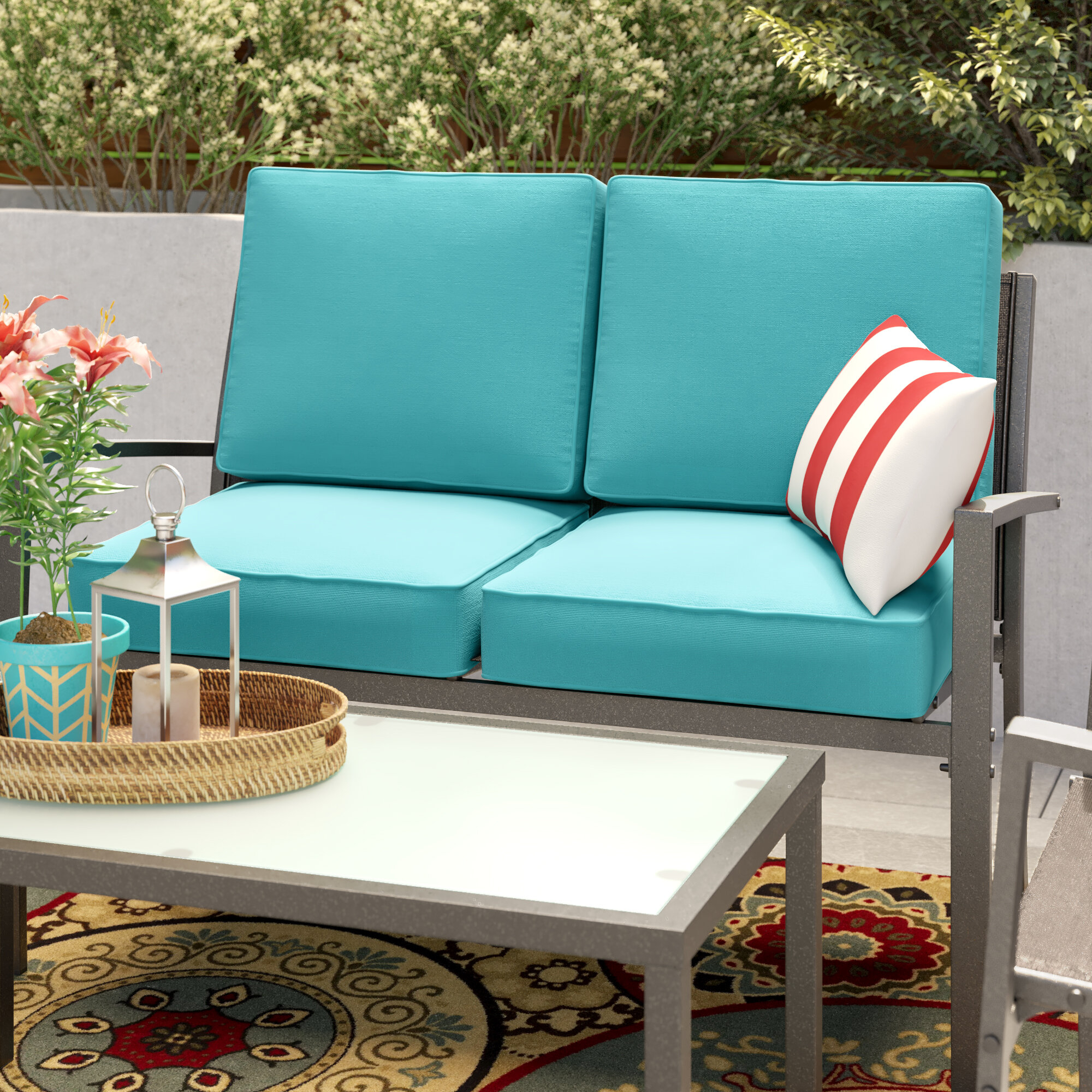 Aqua Blue Acrylic Foam Outdoor Loveseat Cushion