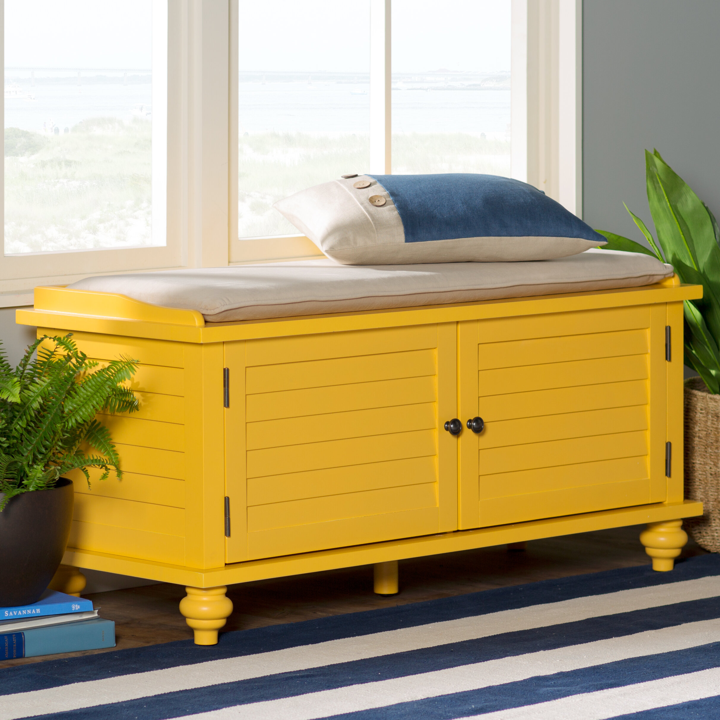 Banana Yellow Velvet Solid Manufactured Wood Storage Bench