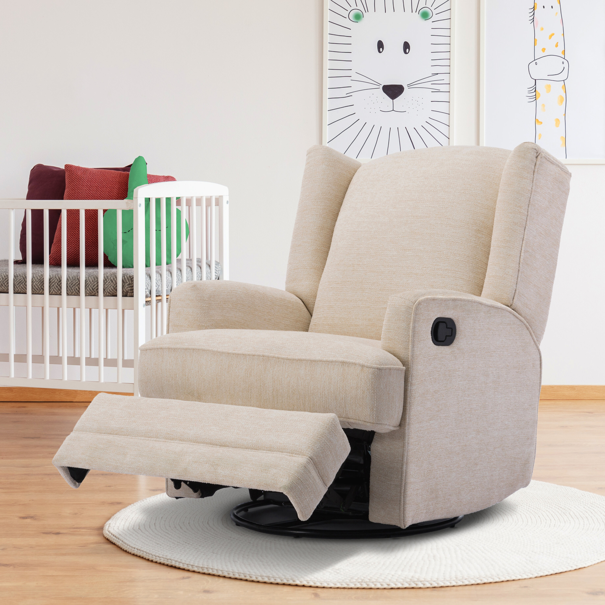 Beige Chenille Manual Swivel Glider Recliner