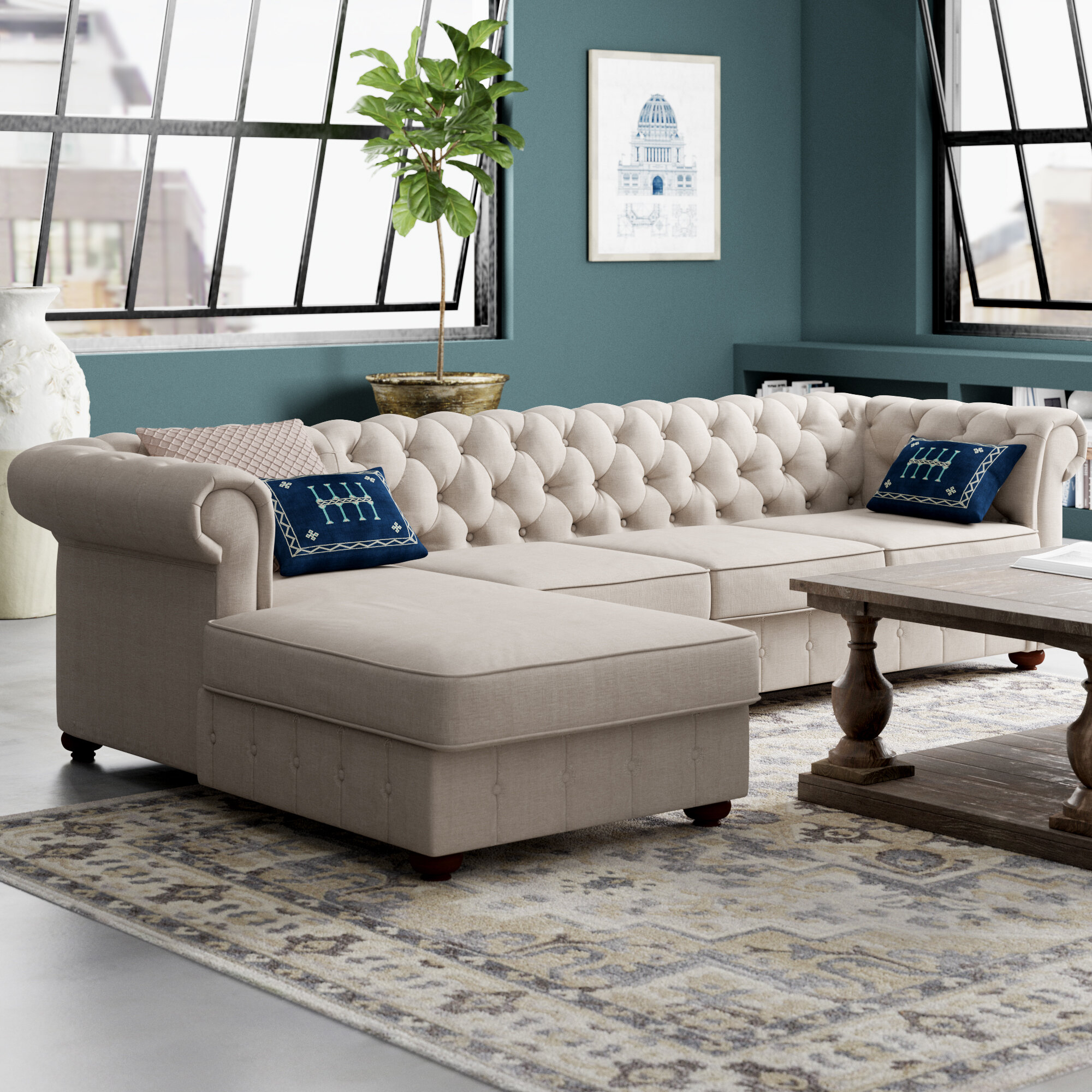 Beige Polyester Blend Sofa &amp;amp;amp; Chaise