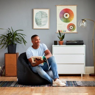 Black Faux Leather Bean Bag Chair &amp;amp;amp;amp; Lounger