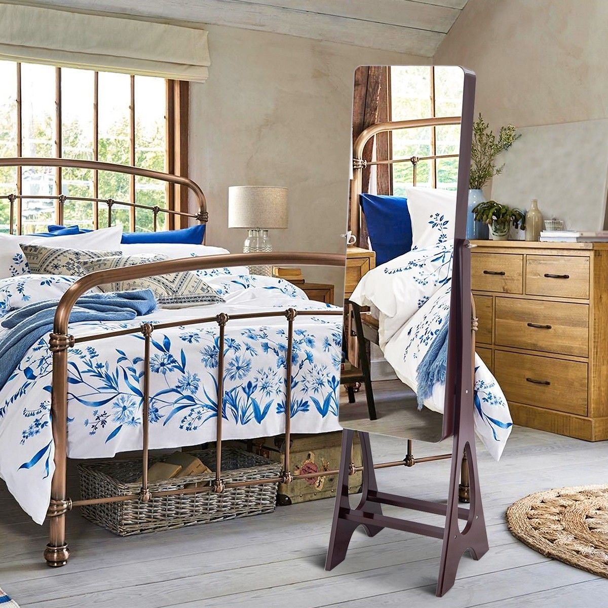 Black Free Standing Jewelry Armoir&eacute; With Mirror