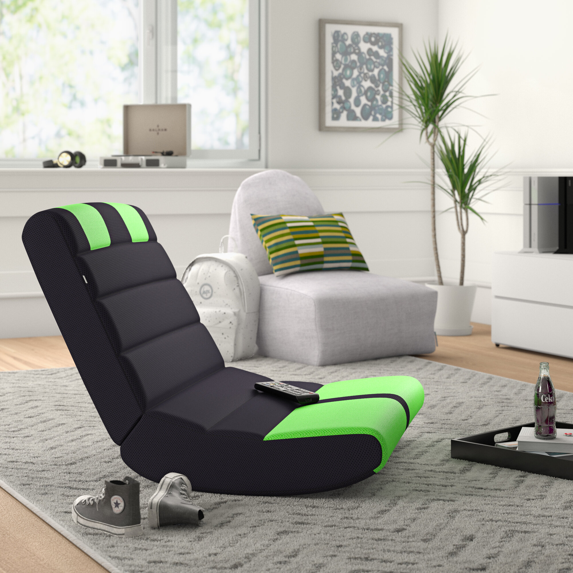 Black Green Mesh Rocker Floor Game Chair
