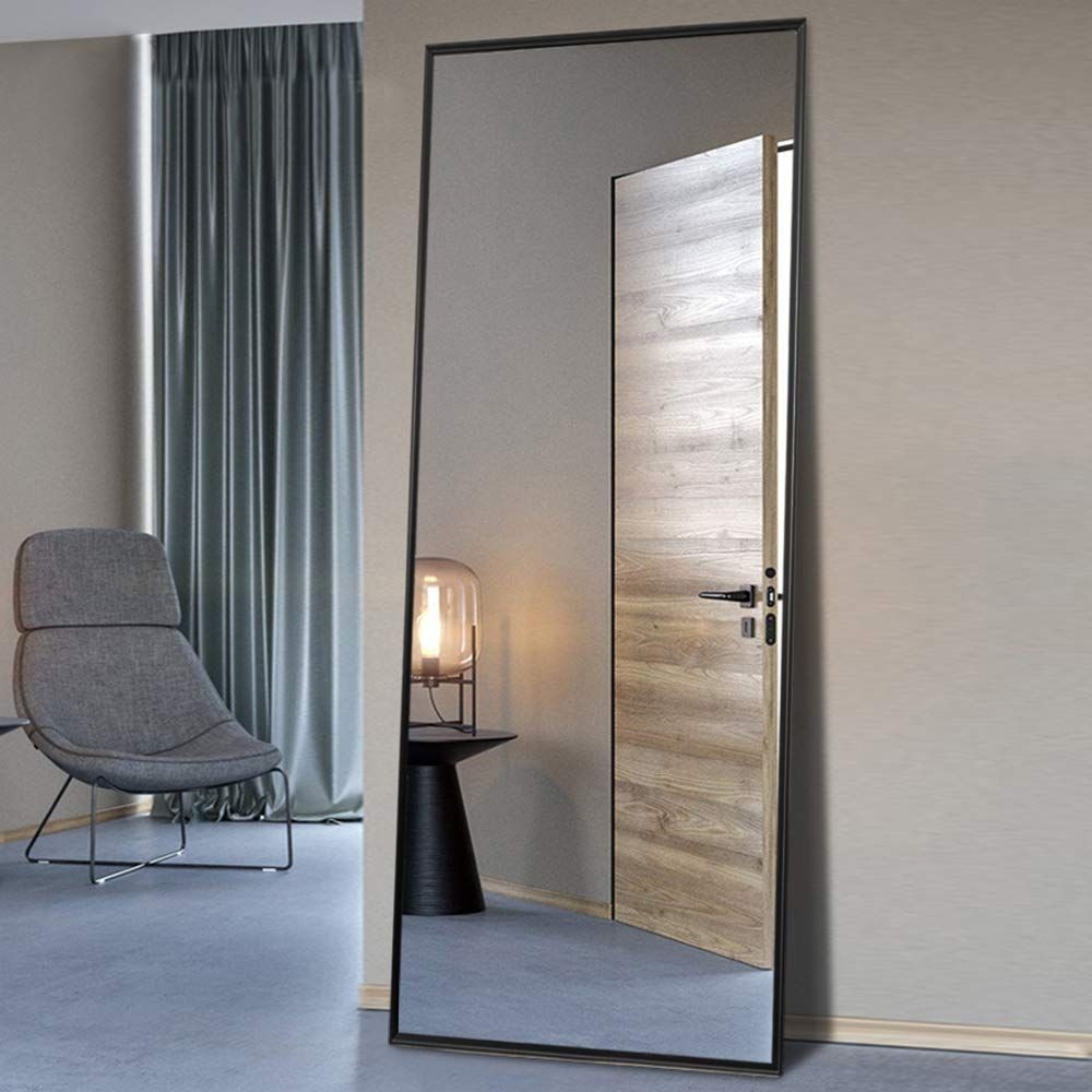 Black Metal Aluminum Alloy Rectangle Wall Mounted Freestanding Full Length Mirror