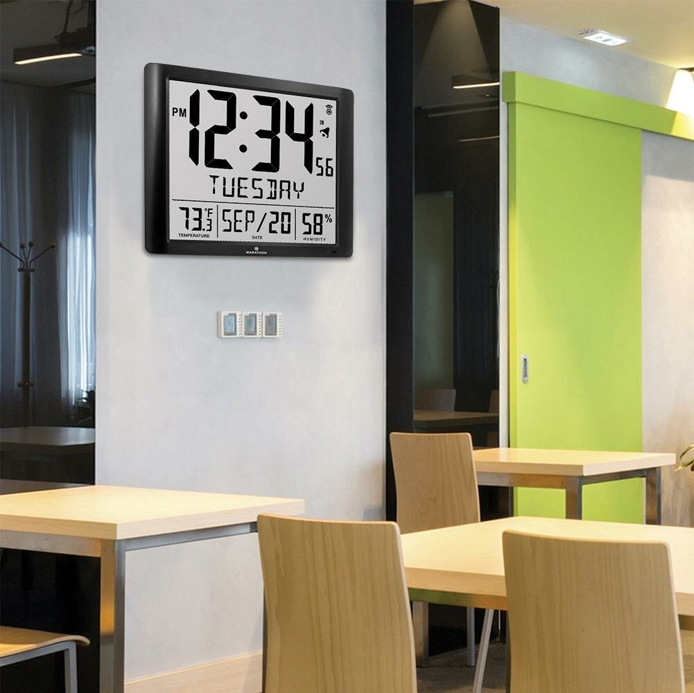 Black Plastic Digital Atomic Wall Clock