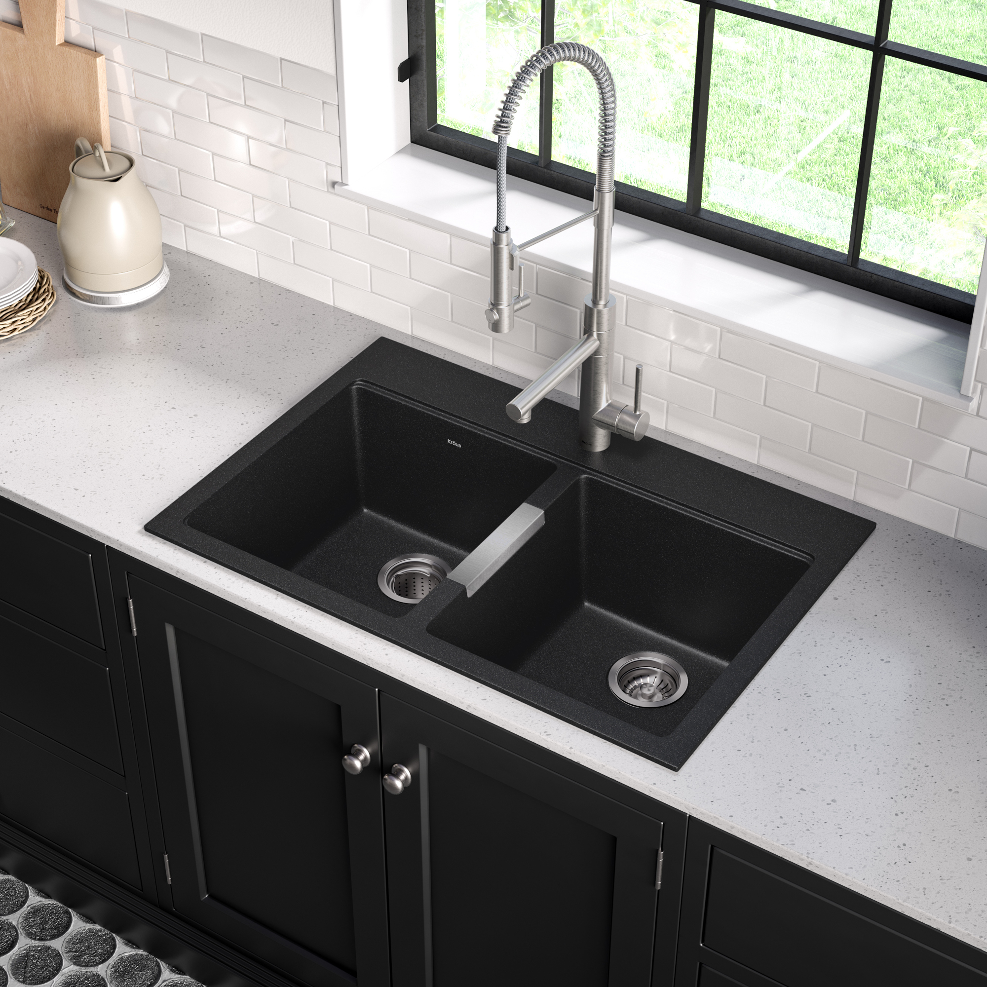 Black Stone Granite Composite Stainless Steel Dual Mount Kitchen Sink