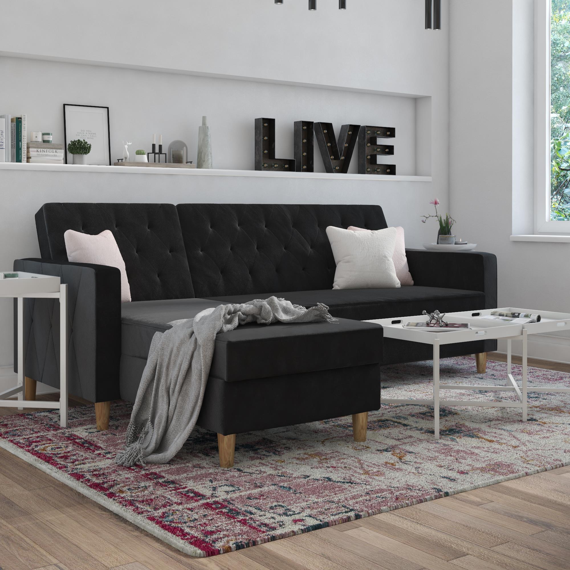 Black Velvet Sleeper Sofa &amp;amp;amp; Chaise