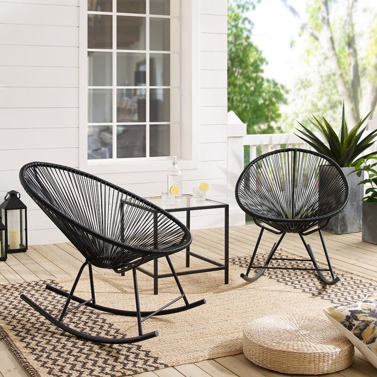 Black Wicker Rattan Steel Rocking Chair