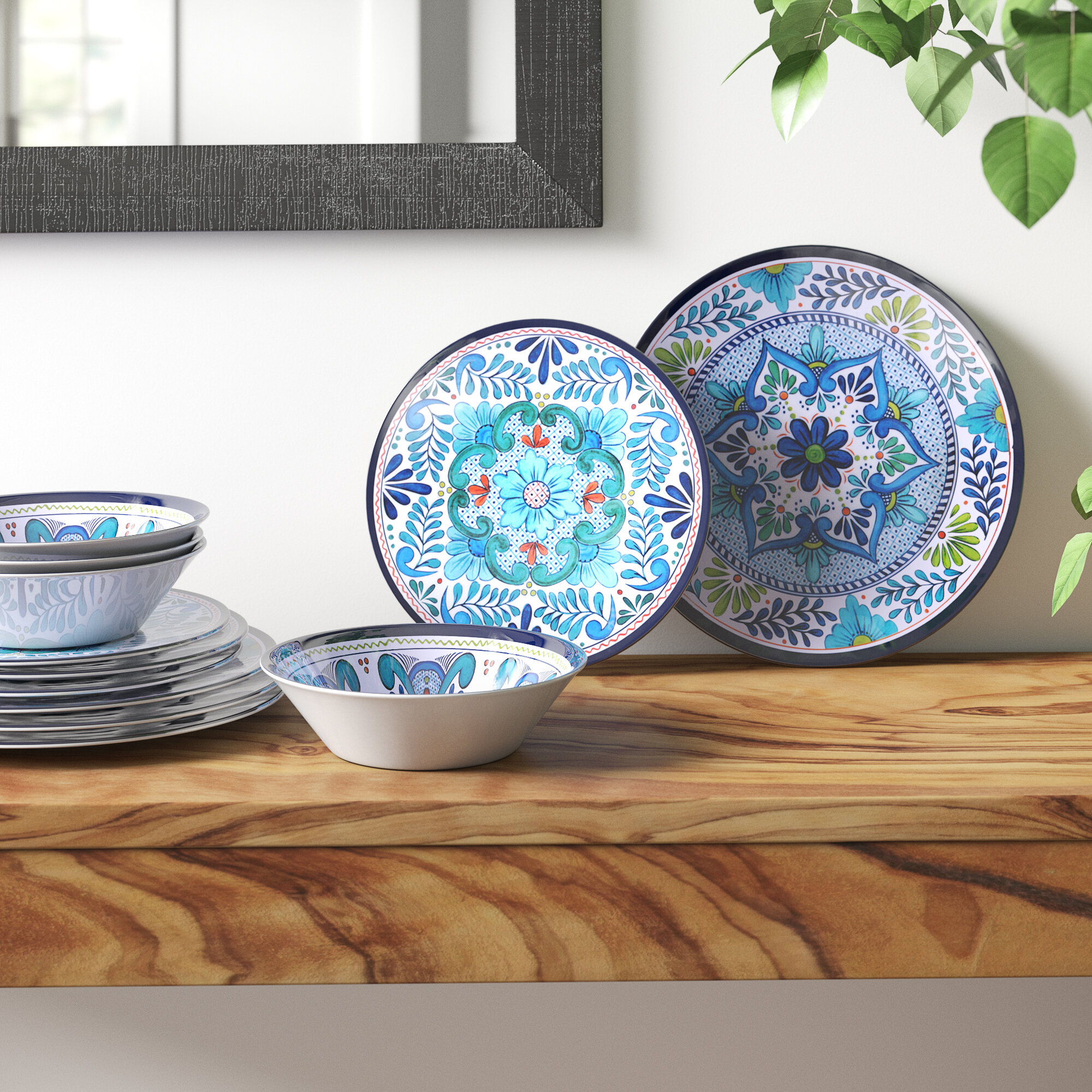 Blue Melamine Round Dinnerware Set