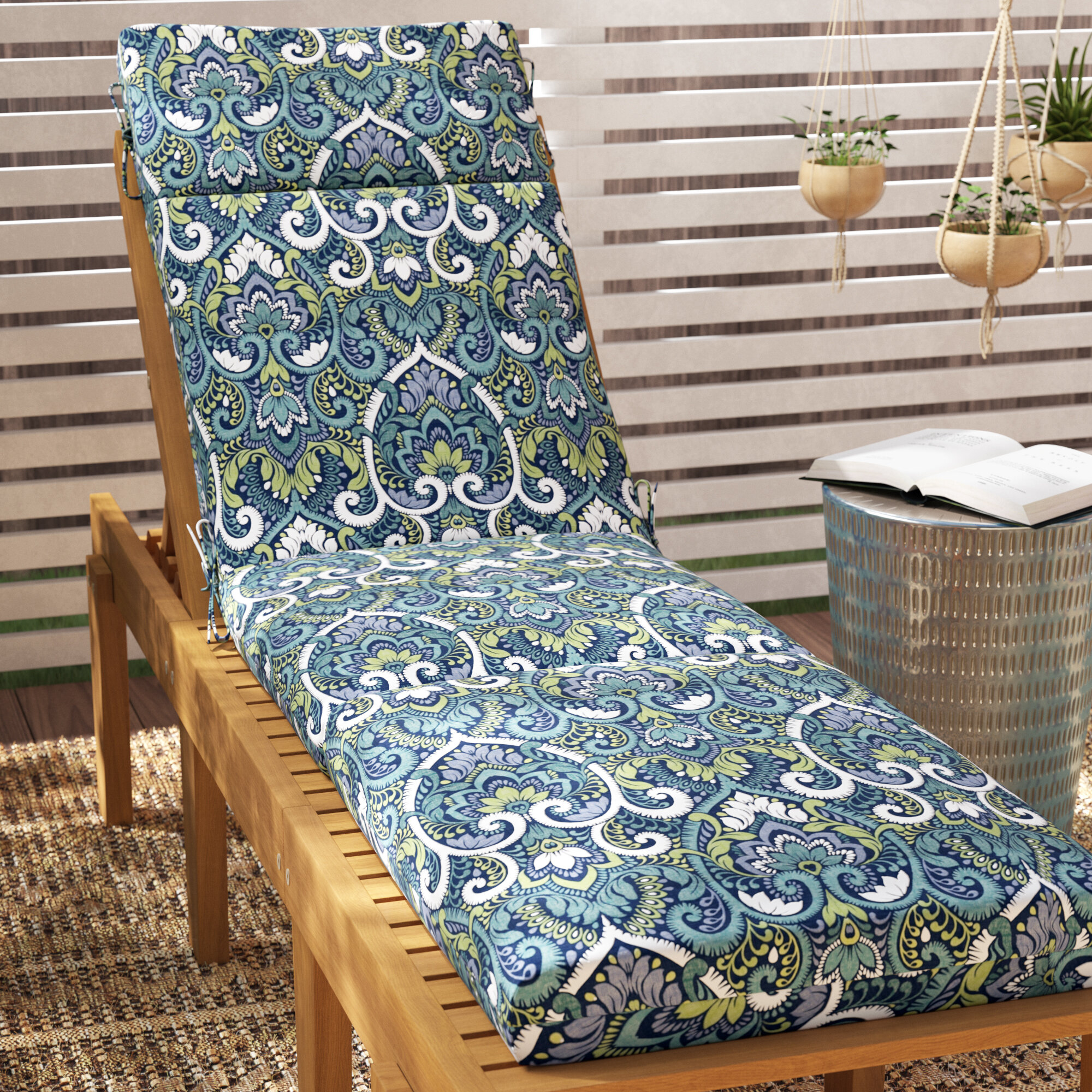 Blue Polyester Blend Outdoor Chaise Lounge Cushion