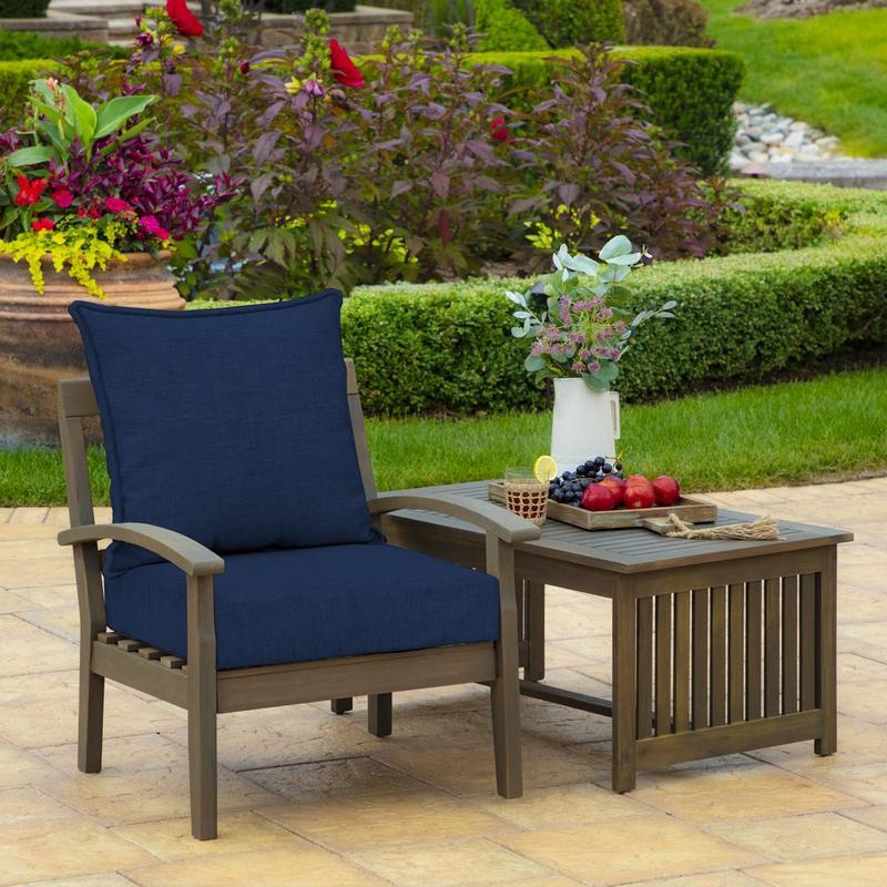 Blue Polyester Blend Outdoor Lounge Chair Cushion