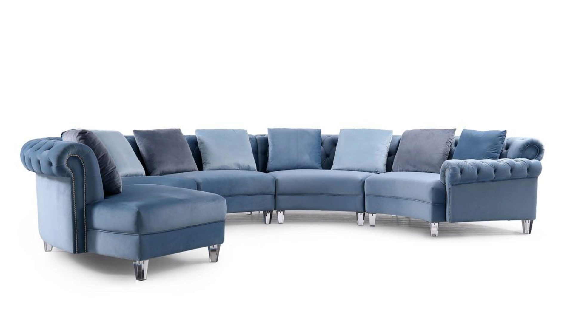 Blue Velvet Curved Symmetrical Sectional
