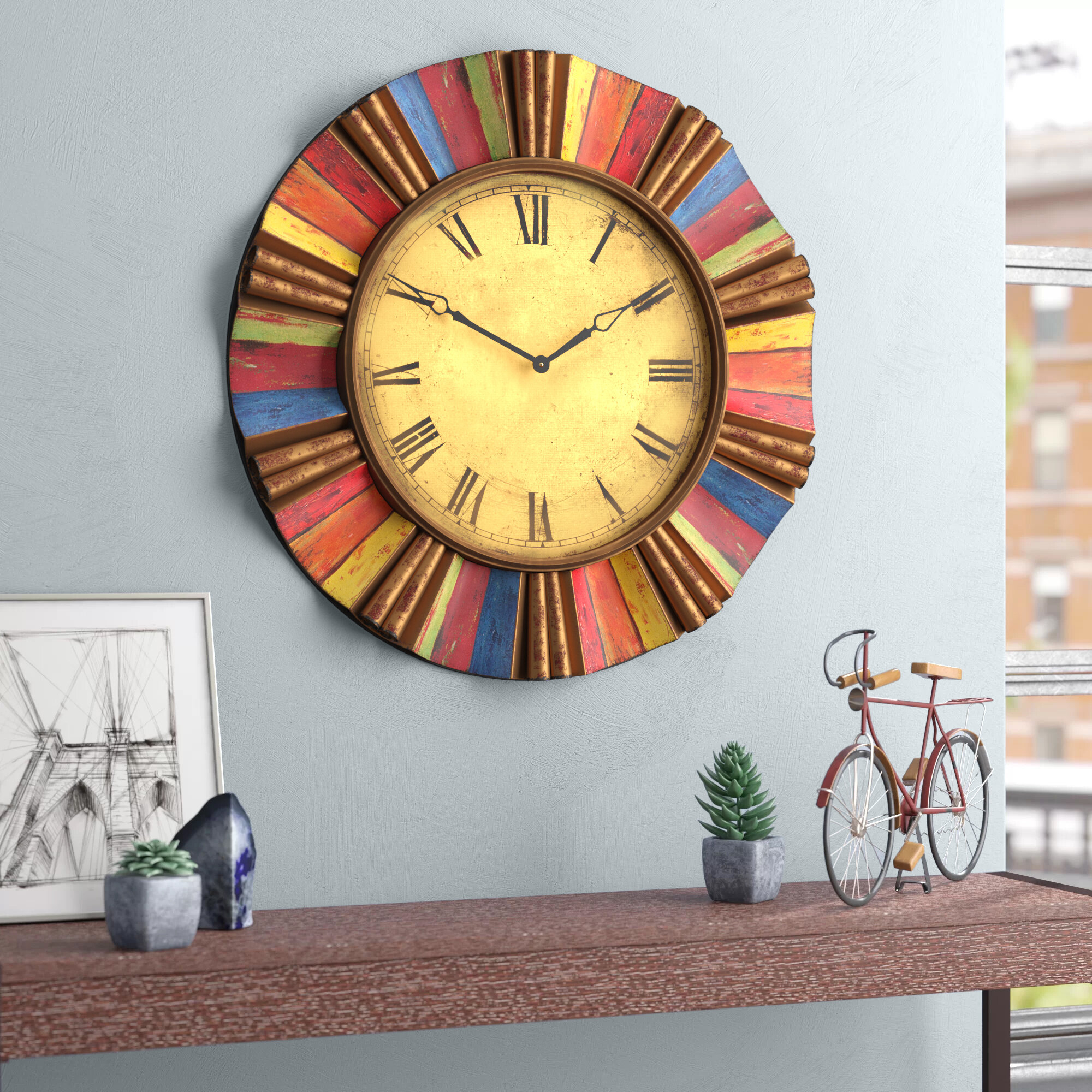Brown Beige Analog Metal Wall Clock