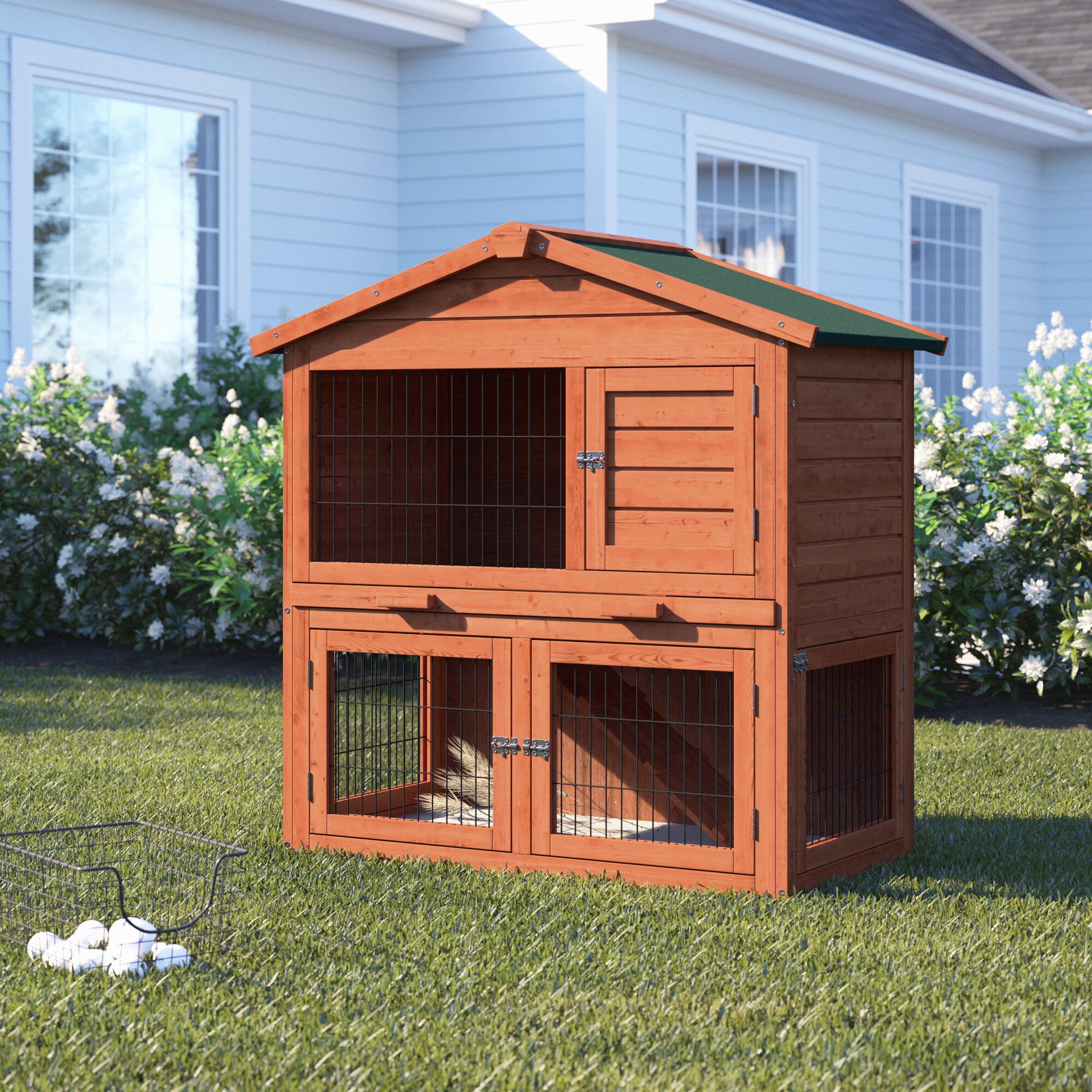 Brown Metal Wooden Pet House Poultry Hutch Chicken Coop With Chicken Run